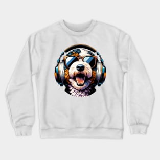 Mini Bernedoodle Smiling DJ in Japanese Art Style Crewneck Sweatshirt